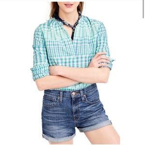 J.crew teal and blue ikat blouse